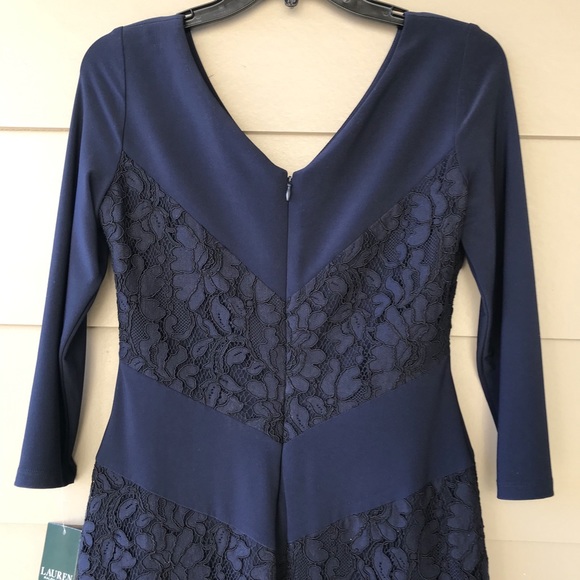 Ralph Lauren Navy Sheath Lace Dress 4P - Picture 3 of 9